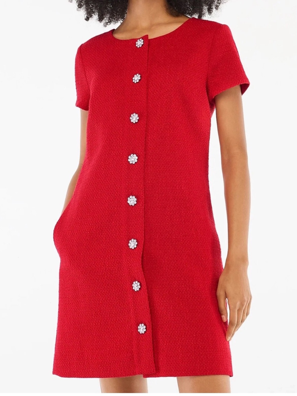 NWT $128 J. Crew Factory Red Cardinal Tweed Short Sleeve Dress Size 16 - Picture 3 of 9